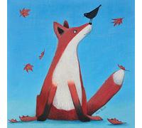 Holy Mackerel foxy tales fox and blackbird themed art card for him or her - designed by artist Ailsa Black - 15cm square and blank inside for your message