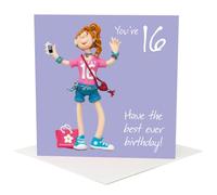 Holy Mackerel fun female 16th birthday card for a girl - designed by artist Erica Sturla - 15cm square and blank inside for your message - made in the UK
