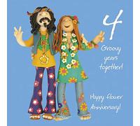 Holy Mackerel fun flower themed 4th wedding anniversary card for a couple - designed by artist Erica Sturla - 15cm square and blank inside for your message - made in the UK