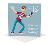 Holy Mackerel fun male 16th birthday card for a boy - designed by artist Erica Sturla - 15cm square and blank inside for your message - made in the UK