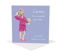 Holy Mackerel funny birthday card for cousin, humorous pamper spa birthday card with prosecco celebration design, cheeky adult birthday greeting card for female cousin, 15 cm square with envelope