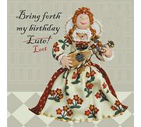 Holy Mackerel funny Elizabeth the First birthday card featuring the queen playing her instrument - designed by artist Erica Sturla - 15cm square and blank inside for your message - made in the UK
