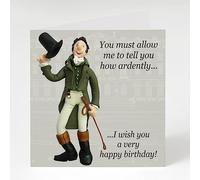 Holy Mackerel funny Mister Darcy birthday card featuring the Jane Austen hero tipping his hat - designed by artist Erica Sturla - 15cm square and blank inside for your message - made in the UK