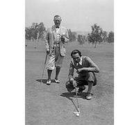 Holy Mackerel golfers retro black and white photographic card featuring a vintage image of two men in plus fours asessing a putt - 12.6 x 17.7cm and blank inside