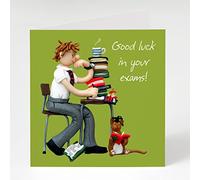 Holy Mackerel good luck in your exams card for a boy - designed by artist Erica Sturla - 15cm square and blank inside for your message