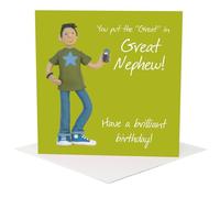 Holy Mackerel Great Nephew birthday card - designed by Erica Sturla - 15cm square and blank inside