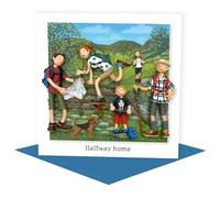 Holy Mackerel halfway home walking and rambling themed blank greeting card - designed by artist Erica Sturla - 15cm square and blank inside for your own message