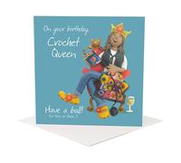 Holy Mackerel have a ball crochet queen female birthday card for her - designed by artist Erica Sturla - 15cm square and blank inside for your message - made in the UK