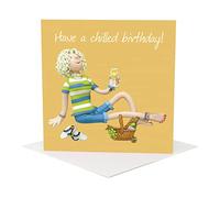 Holy Mackerel Have a Chilled Birthday female birthday greetings card designed by Erica Sturla, for mum, auntie, sister, niece etc. Card is 15cm square and blank inside for your own message