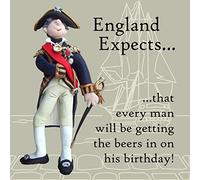 Holy Mackerel historical England expects Lord Nelson birthday card featuring the Admiral in full regalia - designed by artist Erica Sturla - 15cm square and blank inside - made in the UK