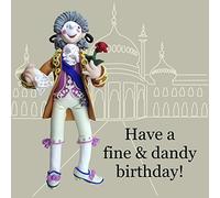 Holy Mackerel historical fine and dandy Georgian birthday card with a fashionably dressed character and the Brighton pavilion - by artist Erica Sturla - 15cm square and blank inside - made in the UK