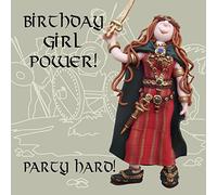 Holy Mackerel historical girl power Boudica birthday card featuring Boadicea with her sword - by artist Erica Sturla - 15cm square and blank inside for your message - made in the UK