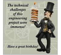 Holy Mackerel historical technical challenges Isambard Kingdom Brunel birthday card featuring the engineer - by artist Erica Sturla - 15cm square and blank inside for your message - made in the UK
