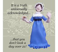 Holy Mackerel historical truth universally acknowledged Jane Austen birthday card featuring the author at work - by artist Erica Sturla - 15cm square and blank inside for your message - made in the UK
