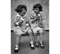 Holy Mackerel ice creams retro black and white photographic card featuring a vintage image of two girls sharing a sweet treat - 12.6 x 17.7cm and blank inside