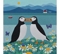 Holy Mackerel it started with a kiss puffin themed art card for him or her - designed by artist Ailsa Black - 15cm square and blank inside for your message