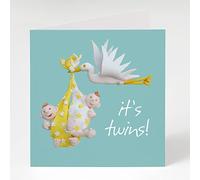 Holy Mackerel it's twins new baby card to celebrate two births - designed by artist Erica Sturla - 15cm square and blank inside for your message - made in the UK