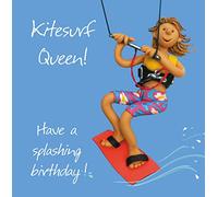 Holy Mackerel kitesurf queen female birthday card for her - designed by artist Erica Sturla - 15cm square and blank inside for your message - made in the UK