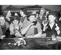 Holy Mackerel ladies at the bar retro black and white photographic card featuring a vintage image of women sharing a drink - 12.6 x 17.7cm and blank inside