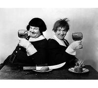 Holy Mackerel Laurel and Hardy rasing a glass retro black and white photographic card featuring a vintage image of a film still of the comedy actors - 12.6 x 17.7cm and blank inside