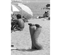Holy Mackerel legs in the sand retro black and white photographic card featuring a vintage image of an unusual sandcastle at the beach - 12.6 x 17.7cm and blank inside