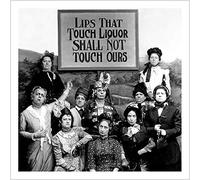 Holy Mackerel lips that touch liquor retro black and white photographic card featuring a vintage image of a comic temperance scene with men dressed as women - 15cm square and blank inside