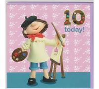 Holy Mackerel Little girl's 10th birthday card for her featuring a child painting - designed by artist Erica Sturla - 15cm square and blank inside for your message - made in the UK