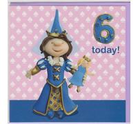 Holy Mackerel Little girl's 6th birthday card for her featuring a child dressed as a princess - designed by artist Erica Sturla - 15cm square and blank inside for your message - made in the UK