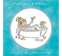 Holy Mackerel Little luxuries, a pampering themed Rosie Brooks birthday card, 15cm square, printed in the UK on board from sustainable sources