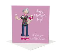 Holy Mackerel love you a whole bunch Mother's Day card for an older mum - designed by artist Erica Sturla - 15cm square and blank inside for your message - made in the UK