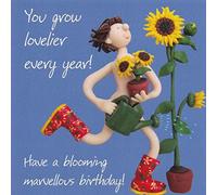 Holy Mackerel lovelier every year sunflower birthday card for her - designed by artist Erica Sturla - 15cm square and blank inside for your message - made in the UK