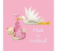 Holy Mackerel made in Scotland new baby girl card - designed by artist Erica Sturla - 15cm square and blank inside for your message - made in the UK
