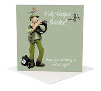 Holy Mackerel male birdwatching birthday card for him - designed by Erica Sturla - 15cm square and blank inside.