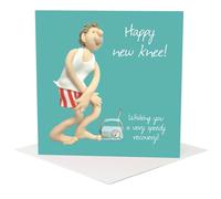Holy Mackerel male happy new knee card for him (get well soon) - designed by artist Erica Sturla - 15cm square and blank inside for your message - made in the UK
