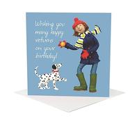 Holy Mackerel Many Happy Returns birthday card - a female dog themed birthday card by Erica Sturla with an image of one of her polymer clay figures - 15cm square and blank inside - made in the UK