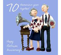 Holy Mackerel music themed platinum 70th wedding anniversary card for a couple - designed by artist Erica Sturla - 15cm square and blank inside for your message