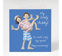 Holy Mackerel my lovely hubby wedding anniversary card for a husband - designed by artist Erica Sturla - 15cm square and blank inside for your message