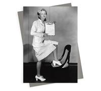Holy Mackerel Nuts to vitamins funny blank greeting card - a 12.6 x 17.7cm Alternative Image design featuring a vintage black and white photo of a nurse - blank inside