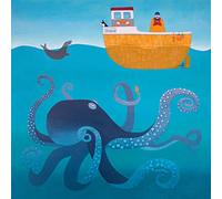 Holy Mackerel Octavia the octopus undersea themed art card for him or her - designed by artist Ailsa Black - 15cm square and blank inside for your message