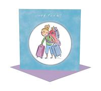 Holy Mackerel Off to Uni (female), a 15cm square Going to University card featuring Rosie Brooks cartoon artwork, blank inside for your message, made in the UK