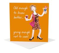 Holy Mackerel old enough to know better female birthday card for her - designed by artist Erica Sturla - 15cm square and blank inside for your message - made in the UK