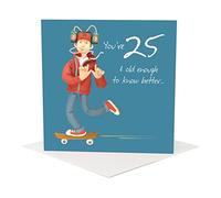 Holy Mackerel Old enough to know better male 25th birthday card designed by Erica Sturla, for brother, son, husband, nephew etc. Card is 15cm square and blank inside for your own message