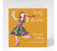 Holy Mackerel party auntie birthday card for an aunt - designed by artist Erica Sturla - 15cm square and blank inside for your message - made in the UK