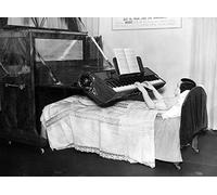 Holy Mackerel piano playing in bed retro black and white photographic card featuring a vintage image of an instrument devised for anyone bedridden - 12.6 x 17.7cm and blank inside