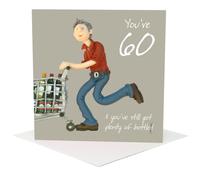 Holy Mackerel plenty of bottle male 60th birthday card for him - designed by artist Erica Sturla - 15cm square and blank inside for your message - made in the UK