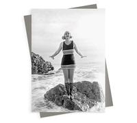 Holy Mackerel preparing to take the plunge blank greeting card - a 12.6 x 17.7cm Alternative Image design featuring a vintage black and white photo of a wild swimmer ready to dive - blank inside