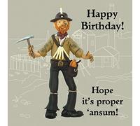 Holy Mackerel proper ansum Cornish tin miner birthday card featuring a Cornishman with pasty - designed by artist Erica Sturla - 15cm square and blank inside for your message - made in the UK