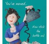 Holy Mackerel put the kettle on new home card for him or her - designed by artist Erica Sturla - 15cm square and blank inside for your message - made in the UK