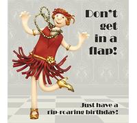 Holy Mackerel rip-roaring flapper birthday card featuring a dancer in 1920's fashion - designed by artist Erica Sturla - 15cm square and blank inside for your message - made in the UK