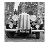Holy Mackerel Rolls Royce RGO 98 retro black and white photographic card featuring a vintage image of a classic car - 15cm square and blank inside